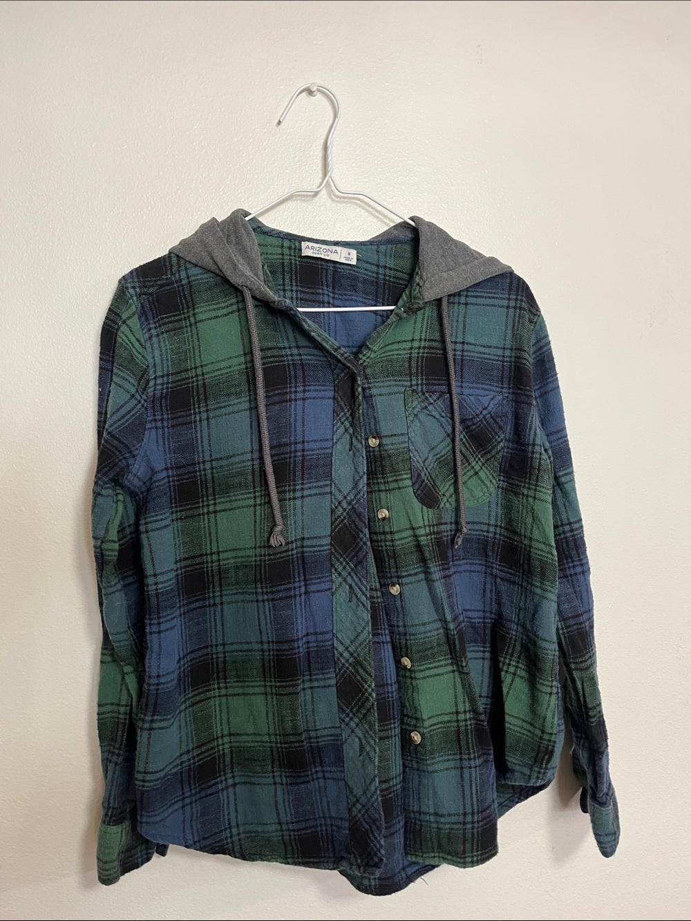 Arizona Jean Company Green & Blue Plaid Hooded Button-Up Shirt
